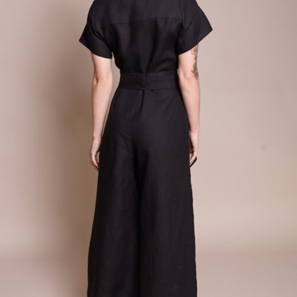 No. 6 Black Miriam V Neck Short sleeve Linen Jumpsuit - Picture 2 of 10